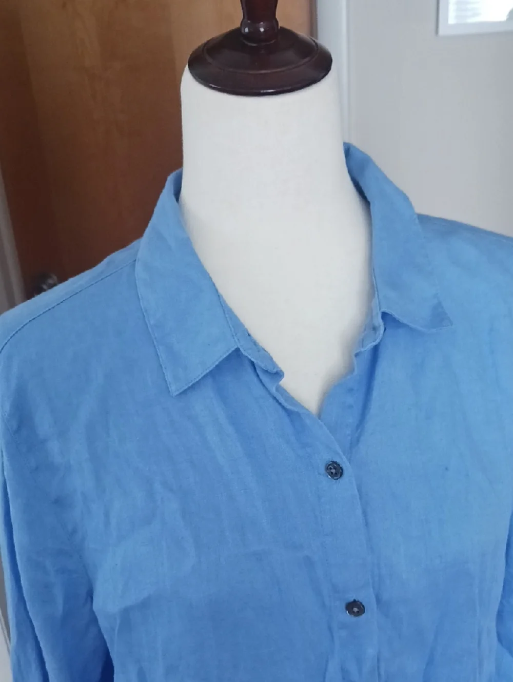 J. Jill Linen Shirt Long Sleeve Button Front With Collar Vneck Blue Sz M - Picture 2 of 9